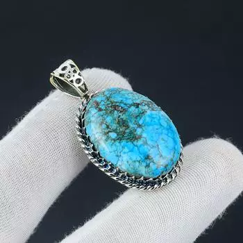 Подвеска из тибетской бирюзы, ювелирная подвеска из стерлингового серебра 925 пробы ручной работы с бирюзовым драгоценным камнем для женских подарков, ювелирные изделия из драгоценных камней для нее 1.96 бирюзовый
