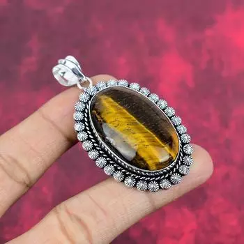 Подвеска из тигрового глаза, 925 пробы серебряная подвеска, подарок для женщин, подвеска ручной работы с драгоценными камнями 2.55 Inches жёлтый