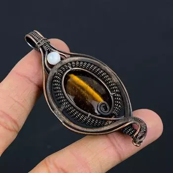 Подвеска из тигрового глаза, медная проволочная обертка, подвеска из драгоценного камня тигровый глаз, ручная работа, медные украшения, украшения из тигрового глаза, подарок для ее матери жёлтый