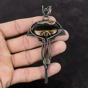 Подвеска из тигрового глаза, обернутая медной проволокой, потрясающая бижутерия с драгоценными камнями, подвеска ручной работы, подарок для нее, элегантная подвеска, изящное медное украшение