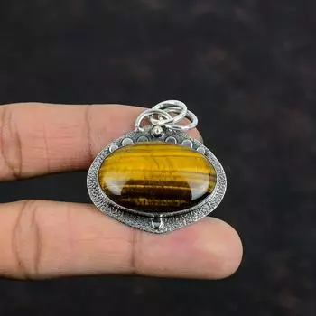 Подвеска из тигрового глаза, подвеска из драгоценного камня ручной работы, серебряная подвеска 925 пробы, ювелирное украшение из тигрового глаза, подвеска из камня по рождению, достойный кулон, подарок для нее