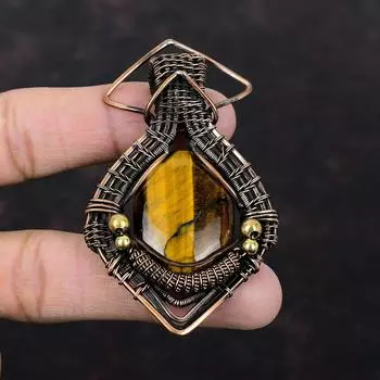 Подвеска из тигрового глаза, подвеска из медной проволоки, потрясающий кулон с драгоценным камнем, медное украшение, подвеска ручной работы, ювелирное украшение из тигрового глаза, подарок для матери
