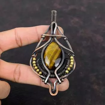 Подвеска из тигрового глаза, подвеска из медной проволоки, оригинальный кулон с драгоценным камнем, ручная работа, достойный кулон, подарок на День матери, ювелирные изделия из медной проволоки