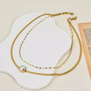 Подвеска из титана и титановой стали с квадратными кристаллами, двухслойное ожерелье, цепочка на ключицу из нержавеющей стали