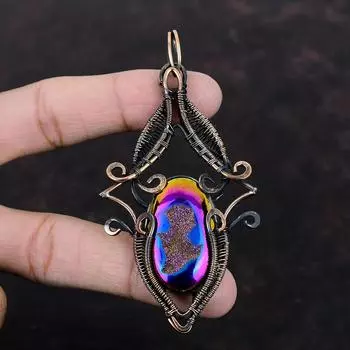 Подвеска из титановой друзы, подвеска из медной проволоки, подвеска ручной работы, красивое медное ювелирное изделие, подвеска из драгоценного камня, подвеска из проволоки, подарок для него