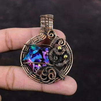 Подвеска из титановой друзы, подвеска из медной проволоки, подвеска из натурального драгоценного камня, ручная работа, медная проволока, ювелирное украшение, подарок для него, новейший дизайн подвески