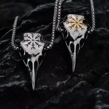 Подвеска из титановой стали с руной в виде головы викинга-ворона, европейские и американские модные мужские ретро-аксессуары для индивидуального ожерелья