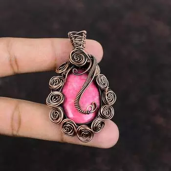 Подвеска из тулита, кулон из медной проволоки, подвеска высшего качества, кулон из драгоценного камня, ювелирные изделия из медной проволоки, кулон ручной работы, ювелирные изделия из тулита для подарка