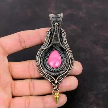 Подвеска из тулита, кулон в медной проволоке, кулон ручной работы, чудесные медные украшения, потрясающая подвеска с драгоценными камнями, ювелирные изделия из тулита, подарок для него