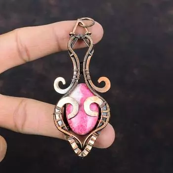 Подвеска из тулита, медная проволочная обертка, драгоценный камень, уникальная медная подвеска, тулитовая бижутерия, подвеска из проволочной обертки ручной работы, свадебный подарок