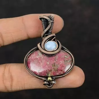 Подвеска из тулита, медная проволочная обертка, подвеска из синего кружевного агата, медная подвеска ручной работы, драгоценный камень, подарок маме, проволочная обертка