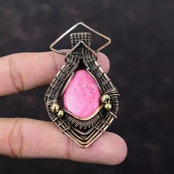 Подвеска из тулита, медная проволочная обертка, ювелирные изделия из тулита, подвеска из натурального драгоценного камня, медная проволочная обертка, ювелирные изделия ручной работы, подарок жене