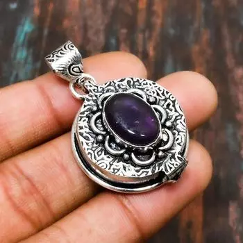 Подвеска из твердого серебра 925 пробы с аметистом и драгоценными камнями ручной работы 2.08 Inches фиолетовый