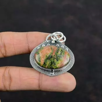 Подвеска из унакита, ювелирное изделие ручной работы из драгоценных камней, серебряный кулон 925 пробы, стильный кулон, ювелирные изделия из унакита, подарки для друга, кулон из лечебного камня