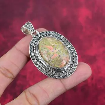 Подвеска из унакита, ювелирные изделия из цельного серебра 925 пробы, подвеска из драгоценных камней, ювелирные изделия ручной работы в качестве свадебного подарка 1.50 Inches зелёный