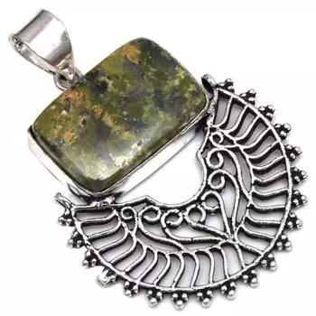 Подвеска из унакитового яшмового камня в подарок для нее, серебряное ювелирное изделие 2 дюйма