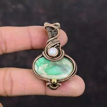 Подвеска из варисцита, медная проволока, обернутая подвеска, ювелирные изделия из драгоценных камней, Радуга, подвеска из лунного камня, кулон ручной работы для подарка, ювелирные изделия из медной проволоки