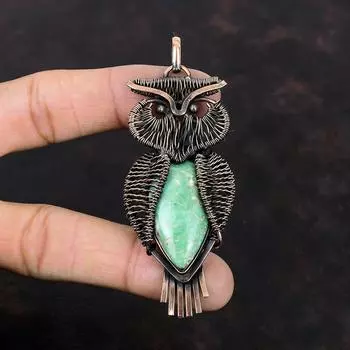 Подвеска из варисцита, обернутая медной проволокой, ювелирное изделие в виде совы из варисцита, новинка ручной работы, подвеска из драгоценного камня для подарка, ювелирное изделие из медной проволоки