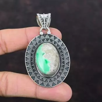 Подвеска из варисцита. Подвеска из натурального драгоценного камня. Подвеска из стерлингового серебра 925 пробы. Винтажная подвеска ручной работы. Серебряные украшения для подарка. Подвески с камнем по случаю рождения.