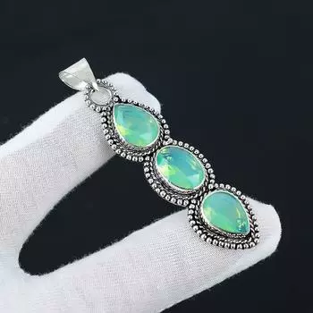 Подвеска из зеленого халцедона, Подвеска с драгоценным камнем из стерлингового серебра 925 пробы, Драгоценный камень из зеленого халцедона, Подарки ручной работы, Ювелирные изделия ручной работы для подарка для нее 2.55 зелёный