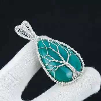 Подвеска из зеленого оникса, подвеска из стерлингового серебра 925 пробы ручной работы, ювелирные изделия из серебряной проволоки, подвеска из проволочной обмотки, ювелирные изделия Древо жизни 2.16 зелёный