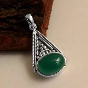 Подвеска из зеленого оникса, Серебряная подвеска, Ювелирные изделия ручной работы, Серебро 925 пробы, Серебряные украшения зелёный