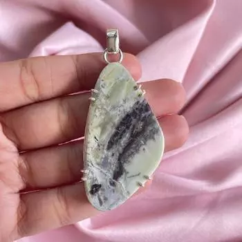 Подвеска из зеленого швейцарского опала с серебряным ожерельем-цепочкой из стерлингового серебра 925 пробы