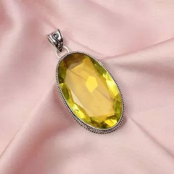 Подвеска из желтого сапфира с серебряной цепочкой, подвеска из стерлингового серебра 925 пробы