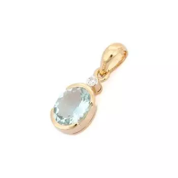 Подвеска из желтого золота 14 карат с аквамарином и драгоценными камнями - Aquamarine Deinty Подвеска S синий