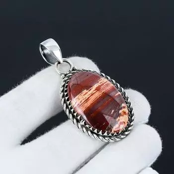 Подвеска из змеиной яшмы, драгоценный камень, ручная работа, серебро 925 пробы, натуральная змеиная яшма, праздничный подарок для нее, ювелирные изделия для особых случаев 1.96 красный