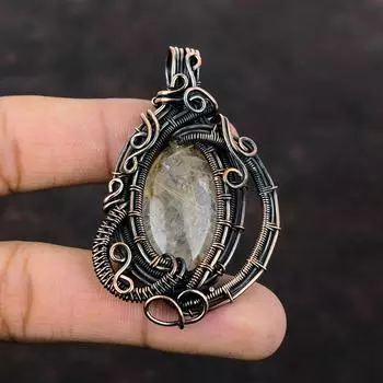 Подвеска из золотистого рутила, медная проволочная обертка, подвеска из драгоценного камня, проволочная обертка, ювелирные изделия ручной работы, абсолютно новые медные украшения для подарка