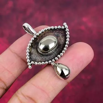 Подвеска из золотого пирита, ювелирные изделия ручной работы из драгоценных камней, 925 пробы, серебряная подвеска, антикварная бижутерия, для подарка на помолвку 1.96 Inches золотистый