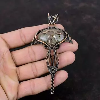 Подвеска из золотого рутила, обернутая медной проволокой, подвеска из натурального драгоценного камня, свадебные украшения, антикварный кулон ручной работы, медные украшения для подарка