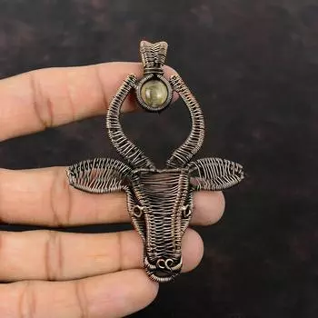 Подвеска из золотого рутила, подвеска из медной проволоки, ювелирное изделие с драгоценными камнями, подвеска ручной работы, антикварная медная бижутерия, подвеска в виде головы быка, подарок на помолвку