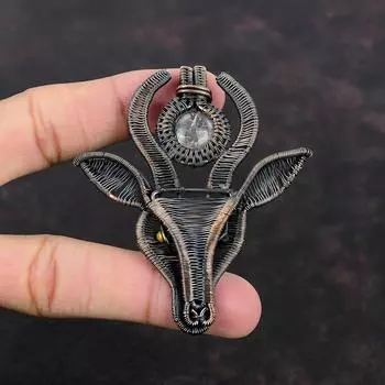 Подвеска из золотого рутила, подвеска из медной проволоки, подвеска ручной работы с драгоценными камнями, антикварная медная бижутерия, подвеска в виде коровьей морды, элегантная подвеска для подарка