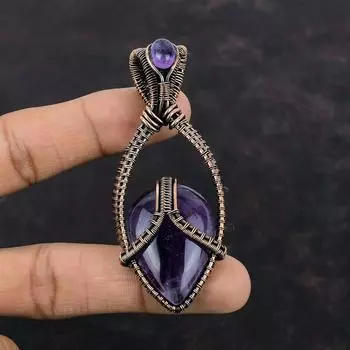 Подвеска из звездного аметиста, обернутая медной проволокой, ювелирные изделия из драгоценных камней, изящная медная подвеска, африканская подвеска из аметиста, подарок для нее, подвеска из проволоки ручной работы