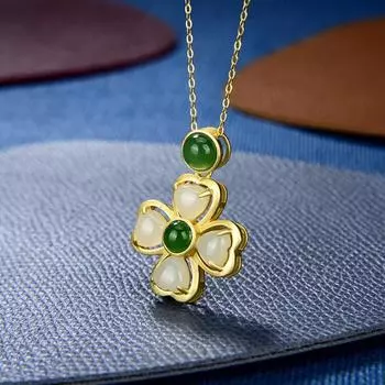 Подвеска Jade Clover из серебра 925 пробы, подвески, подвески, мужские украшения из камня халцедона, дизайнерское ожерелье из натурального резного камня 45cm