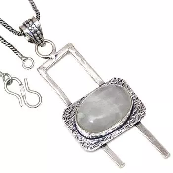 Подвеска-кабошон из лунного камня, драгоценный камень, ручная работа, старинное серебряное украшение 2,75 дюйма