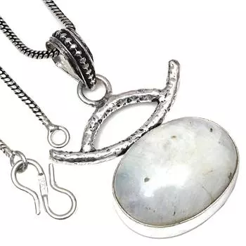 Подвеска-кабошон из лунного камня, драгоценный камень, ручная работа, старинное серебряное украшение 1,75 дюйма