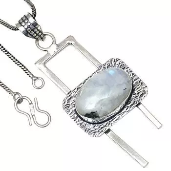 Подвеска-кабошон из лунного камня, драгоценный камень, ручная работа, старинное серебряное украшение 2,75 дюйма