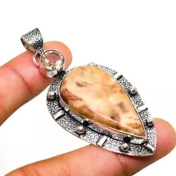Подвеска «Капучино Джаспер», морганит, драгоценный камень 925, посеребренная подвеска 2,46 дюйма 2.46 коричневый