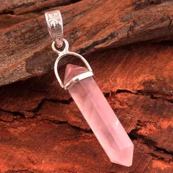 Подвеска-карандаш из розового кварца, ювелирные изделия ручной работы из чистого 100% стерлингового серебра 925 пробы розовый