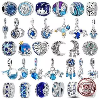 Подвеска-клипса из стеклянных бусин серии «Луна, самолет, космос» из стерлингового серебра 925 пробы