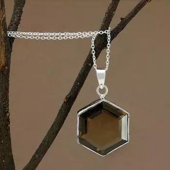 Подвеска-колье из стерлингового серебра 925 пробы, подвеска из дымчатого кварца ручной работы