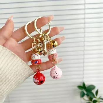 Подвеска-колокольчик Maneki Neko Брелок для рюкзака Подвеска Lucky Cat Милый мультяшный брелок для девочек красный