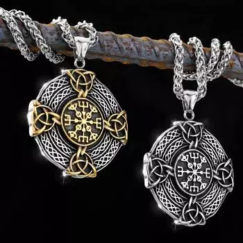 Подвеска-компас с рунами в виде диска викингов из нержавеющей стали 316L серебряный
