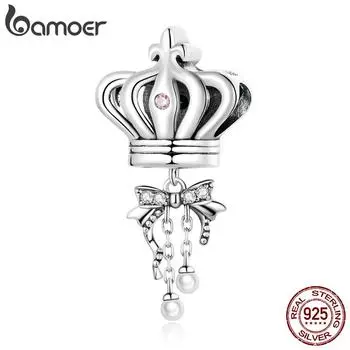 Подвеска-корона BAMOER из стерлингового серебра 925 пробы, подходит для DIY Подвески, браслет и браслет, изысканные ювелирные изделия, изысканный бант с бисером, роскошный подарок 925 silver