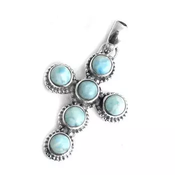 Подвеска-крест из драгоценного камня ларимар, дизайнерская подвеска ручной работы, подвеска из цельного серебра 925 пробы, подарок по случаю дня рождения