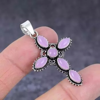 Подвеска-крест из натурального розового кварца ручной работы из стерлингового серебра 925 пробы 1,81 дюйма y6Z49