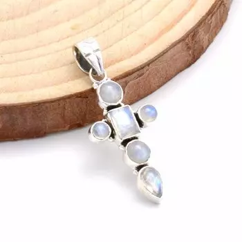 Подвеска-крест из серебра 925 пробы с лунным камнем, подвеска из натурального драгоценного камня для женщин, ювелирные изделия ручной работы, подарок на свадьбу белый